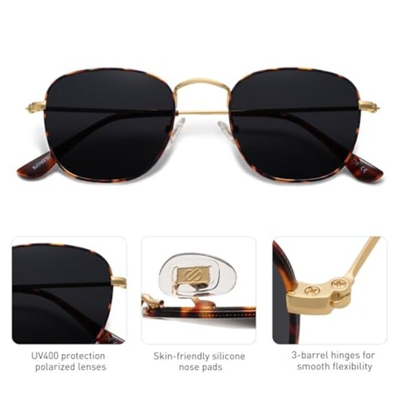 Square Polarized Sunglasses UV400 Protection Metal Frames Vintage Retro Style